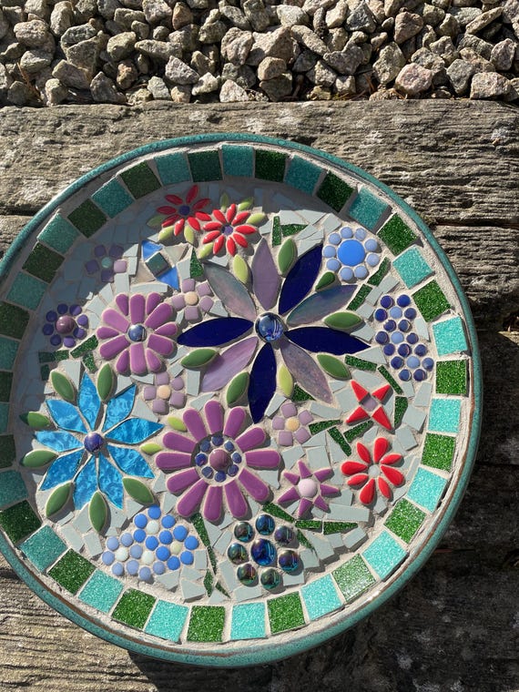 Mosaic Round Ceramic bird bath garden ornament for bird lovers keen garden lovers