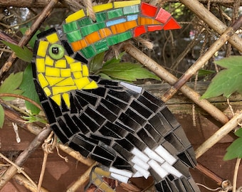 Bird Mosaic Toucan, Handmade hanging garden ornament , colourful Toucan