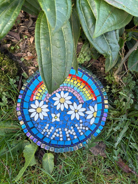 Memorial Bird Bath Mosaic Handmade Crossing the Rainbow Pet Memory