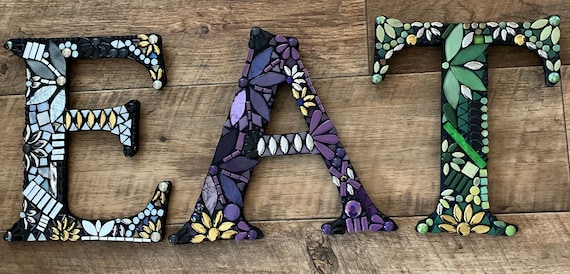 Mosaic Wooden Letters  EAT kitchen dining ornament