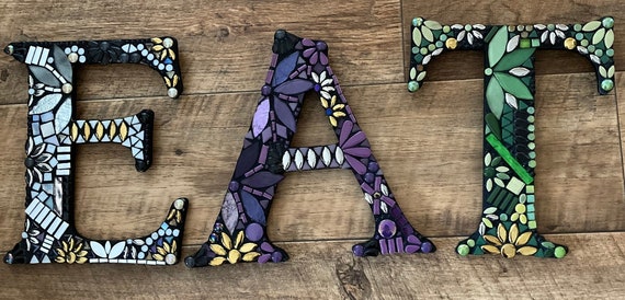 Mosaic Wooden Letters  EAT kitchen dining ornament