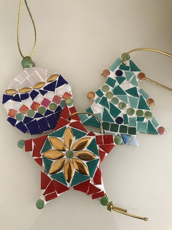 Christmas ornament craft kit for 12 + and adults makes three ornaments mosaic craft