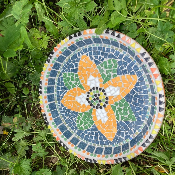 Bird Bath Mosaic Handmade Floral Design for garden patio