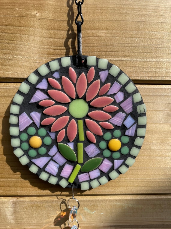 Mosaic Rainbow Sun Catcher handmade  on Up-cycled CD