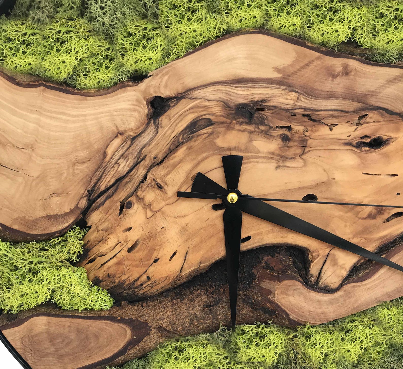 Wood and Moss Wall Clock Unique Natural Decor Rustic Wooden Clock With ...