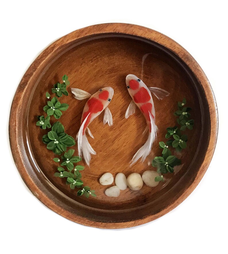 Resin koi pond Pair koi pond fish epoxy 3d painting in resin Etsy