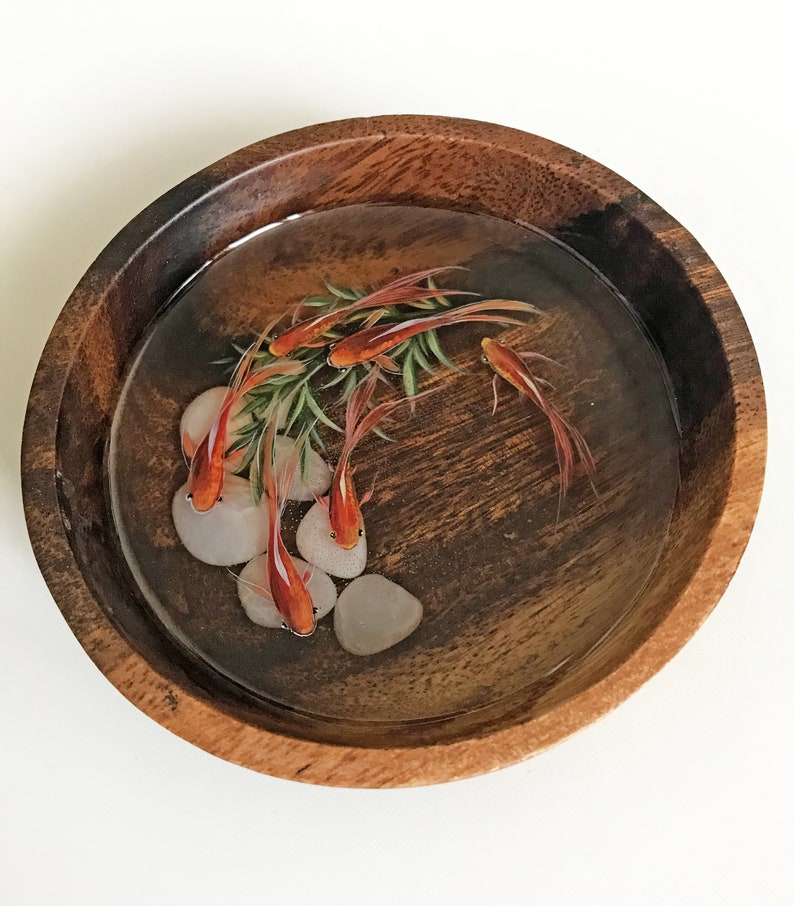 Koi fish resin art 3d resin painting Red fish in wooden Etsy