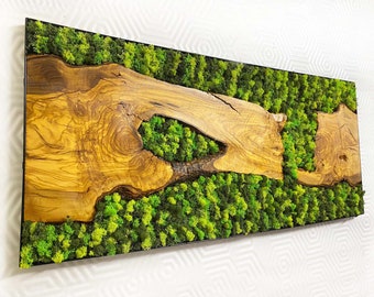 Moss wall garden art, Moss wall home decor, Olive wood wall art