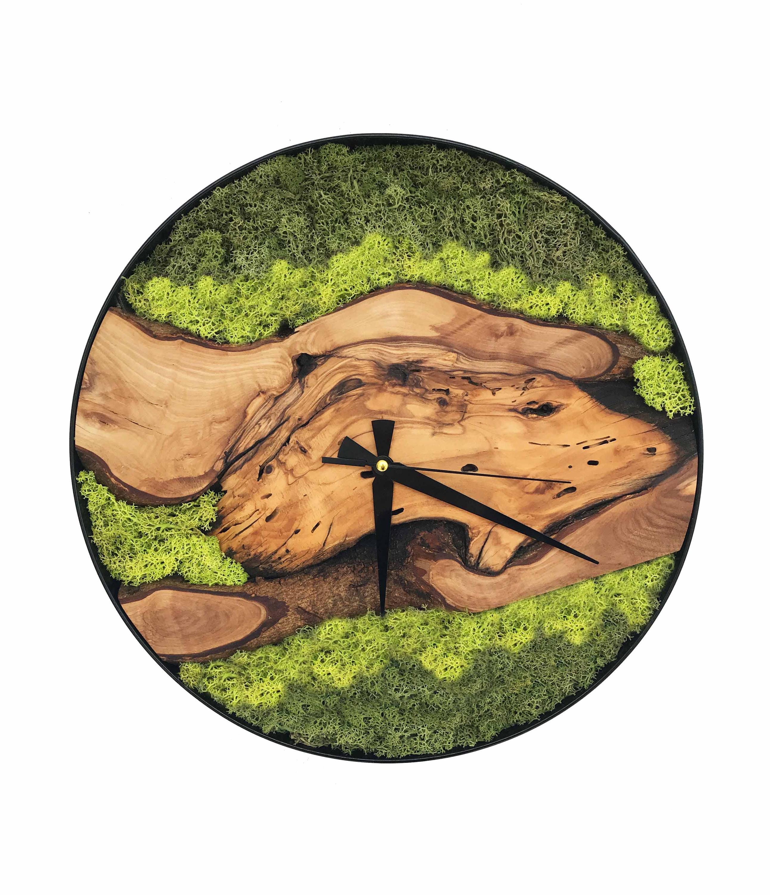 Wood and Moss Wall Clock Unique Natural Decor Rustic Wooden Clock With ...