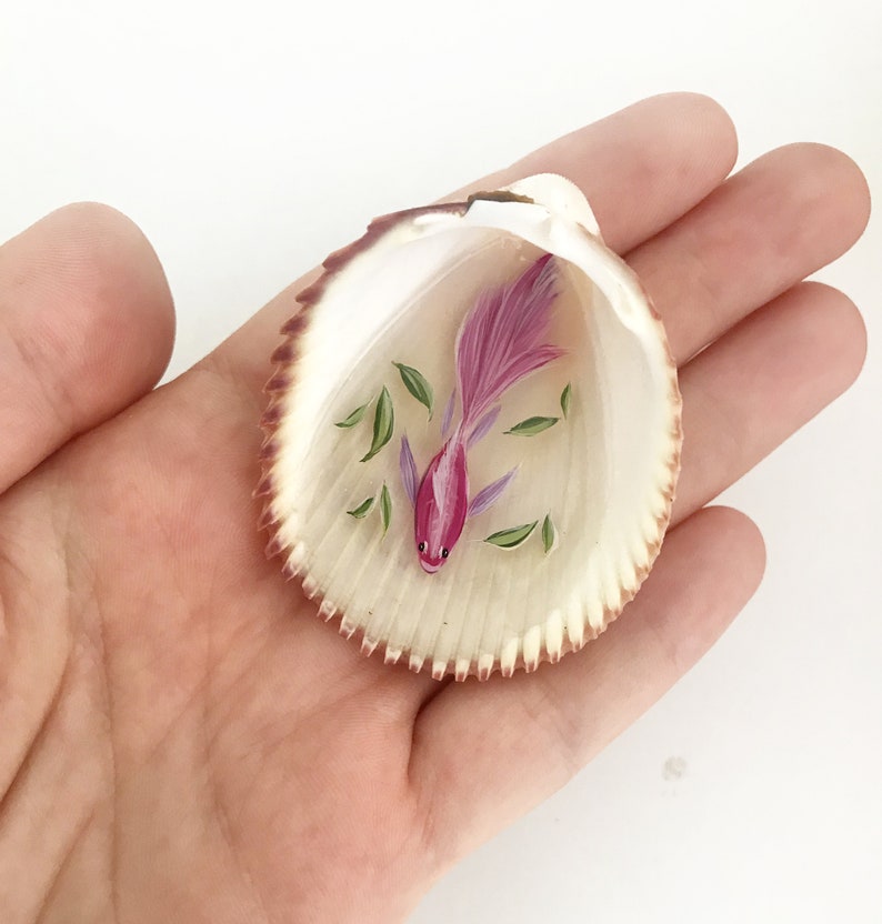 Fish resin art 3d fish resin painting in shell Painted Etsy