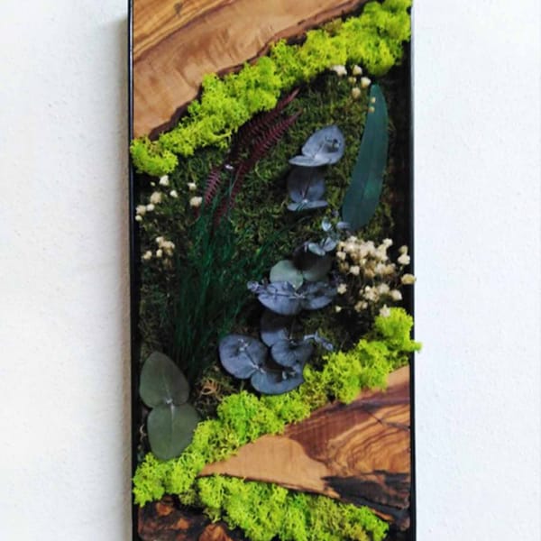 Moss wall art panel, Preserved moss art framed, Nature wall art