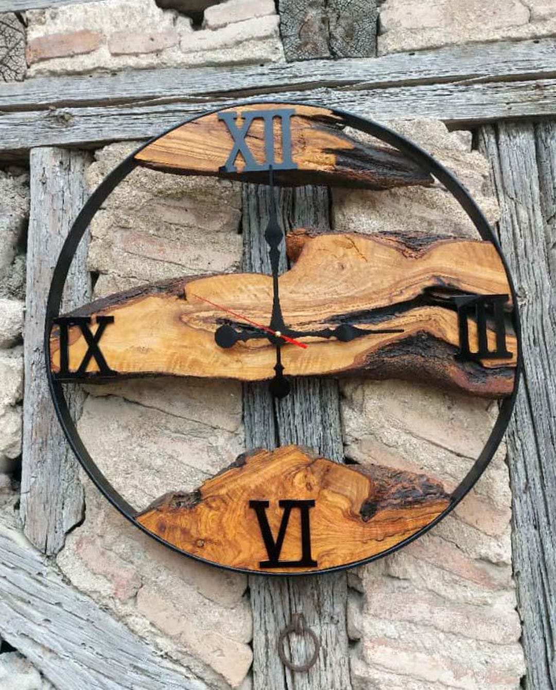 Olive Wood Wall Clock - 24inch, Live Edge Wood Clock, Rustic Wall Clock ...