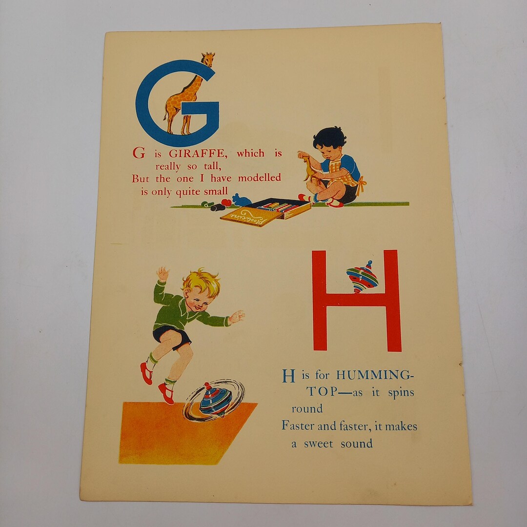 Vintage Print - Nursery Alphabet G is for Giraffe and H is for Humming ...