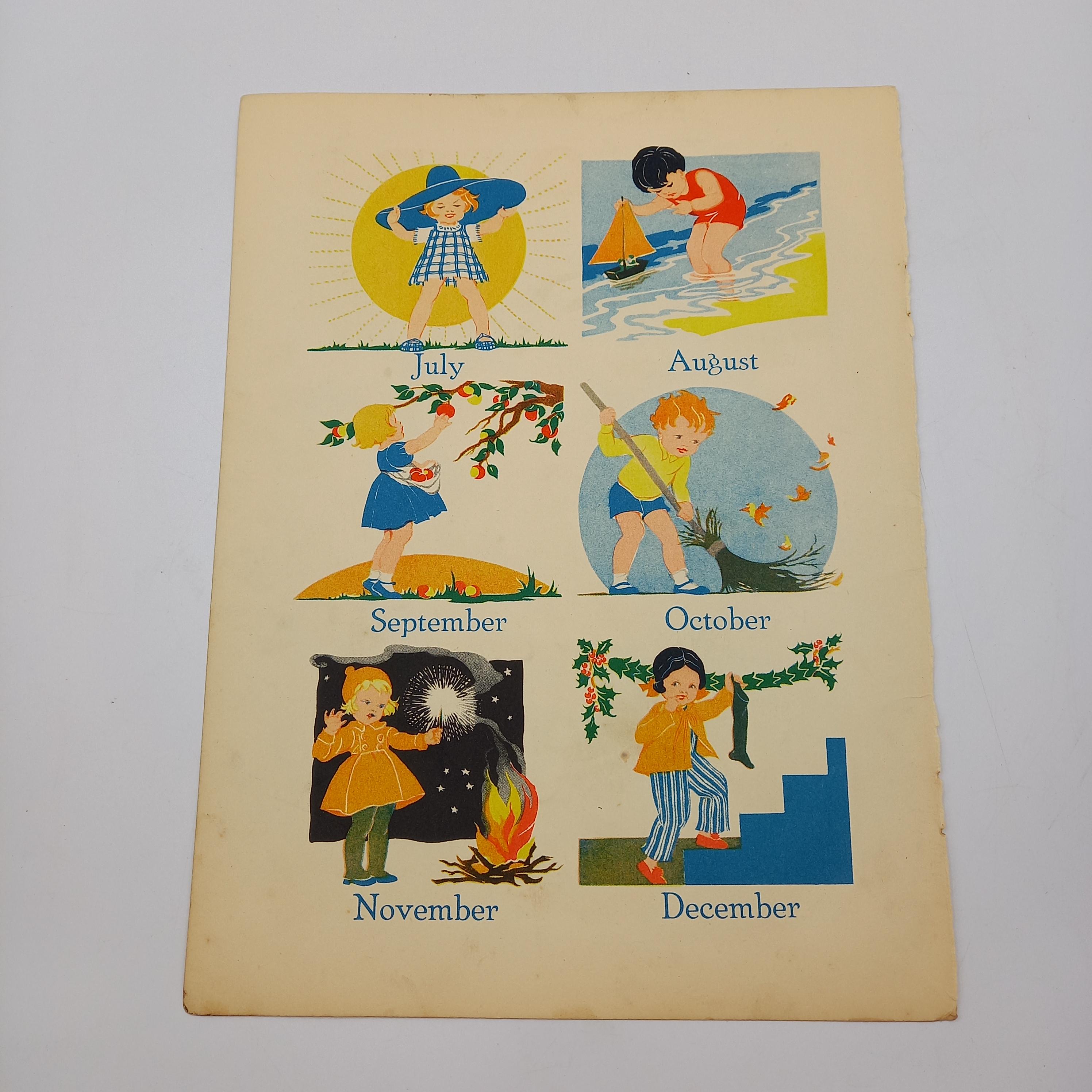 1930s Children's Book Print Months of the Year, Toddler Activities