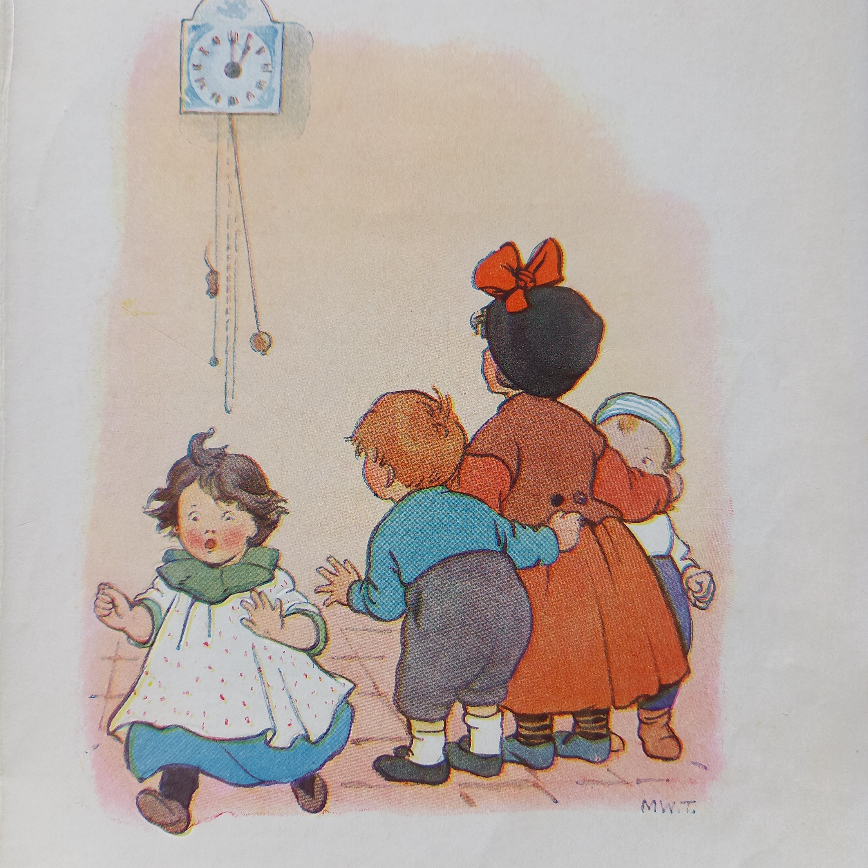 Antique print - Hickory Dickory Dock by Margaret Tarrant 1920 - nursery print