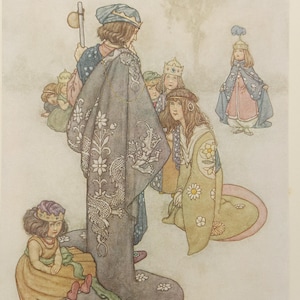 W. Heath Robinson - stampa antica dal libro di fiabe di Hans Andersen, circa anni &#39;20, &quot;La vera principessa&quot;. Illustrazione aggiunta per incorniciatura.