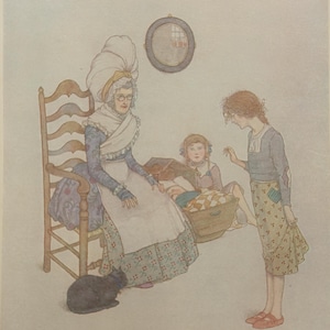 W. Heath Robinson - stampa antica dal libro di fiabe di Hans Andersen, circa anni &#39;20, &quot;Scarpette Rosse&quot;. Illustrazione aggiunta per incorniciatura.