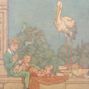 W. Heath Robinson - stampa antica dal libro di fiabe di Hans Andersen, circa anni &#39;20. Gliene porteremo due piccoli. Illustrazione aggiunta.