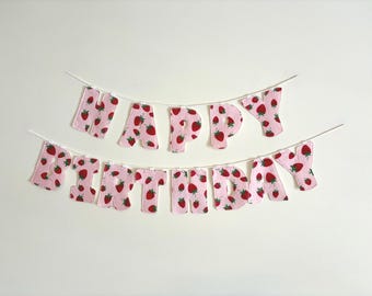Strawberry Birthday Fabric Banner