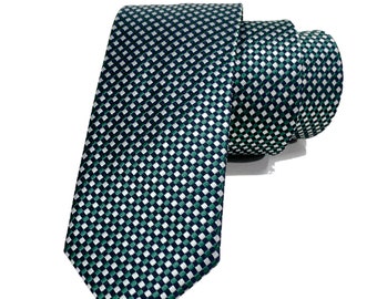 Dark green, black and white crossed stripes, small checkered tie 2.36" (6cm)