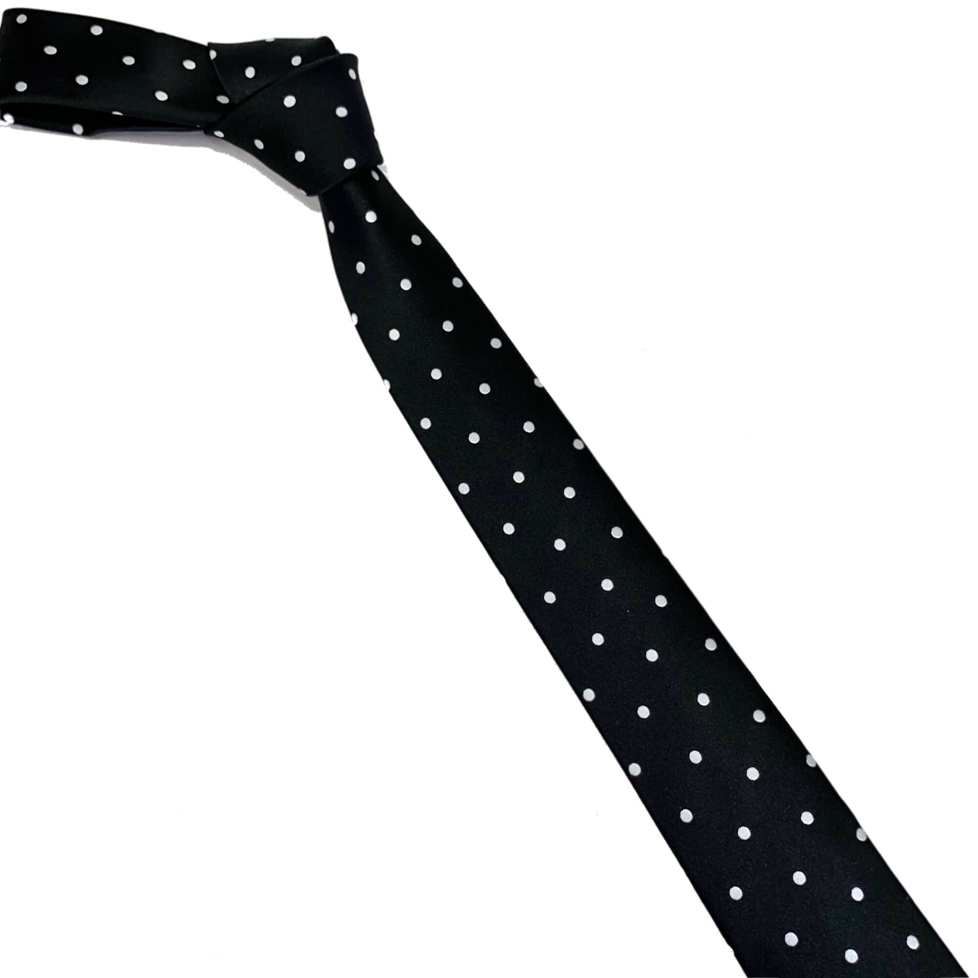 White Dotted Tie on Black Background 2.36 6cm - Etsy