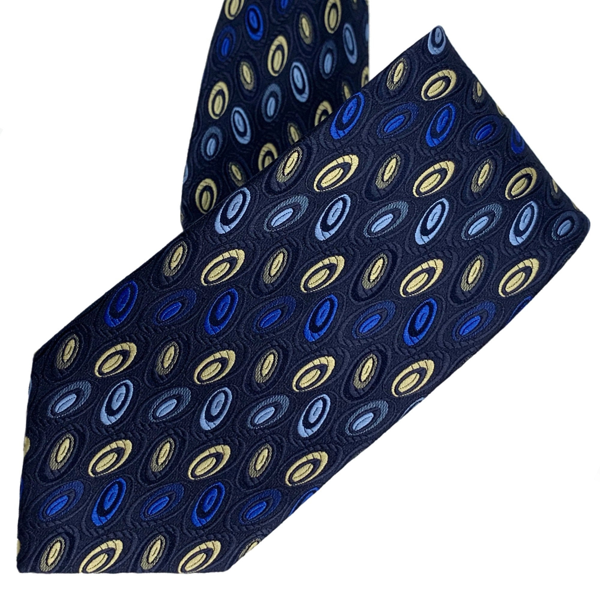 Dark Blue Sax Blue Yellow and Blue Ellipse Patterned Tie - Etsy