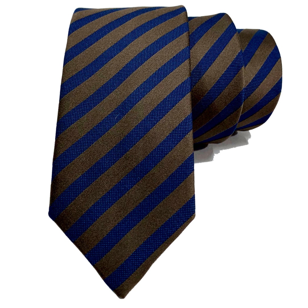 Brown and Navy Cross Striped Tie 2.36 6cm - Etsy