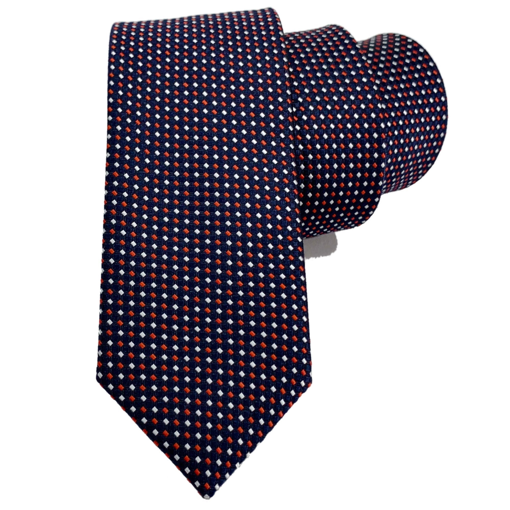 Red and White Small Rectangular Dotted Necktie on a Dark Blue - Etsy