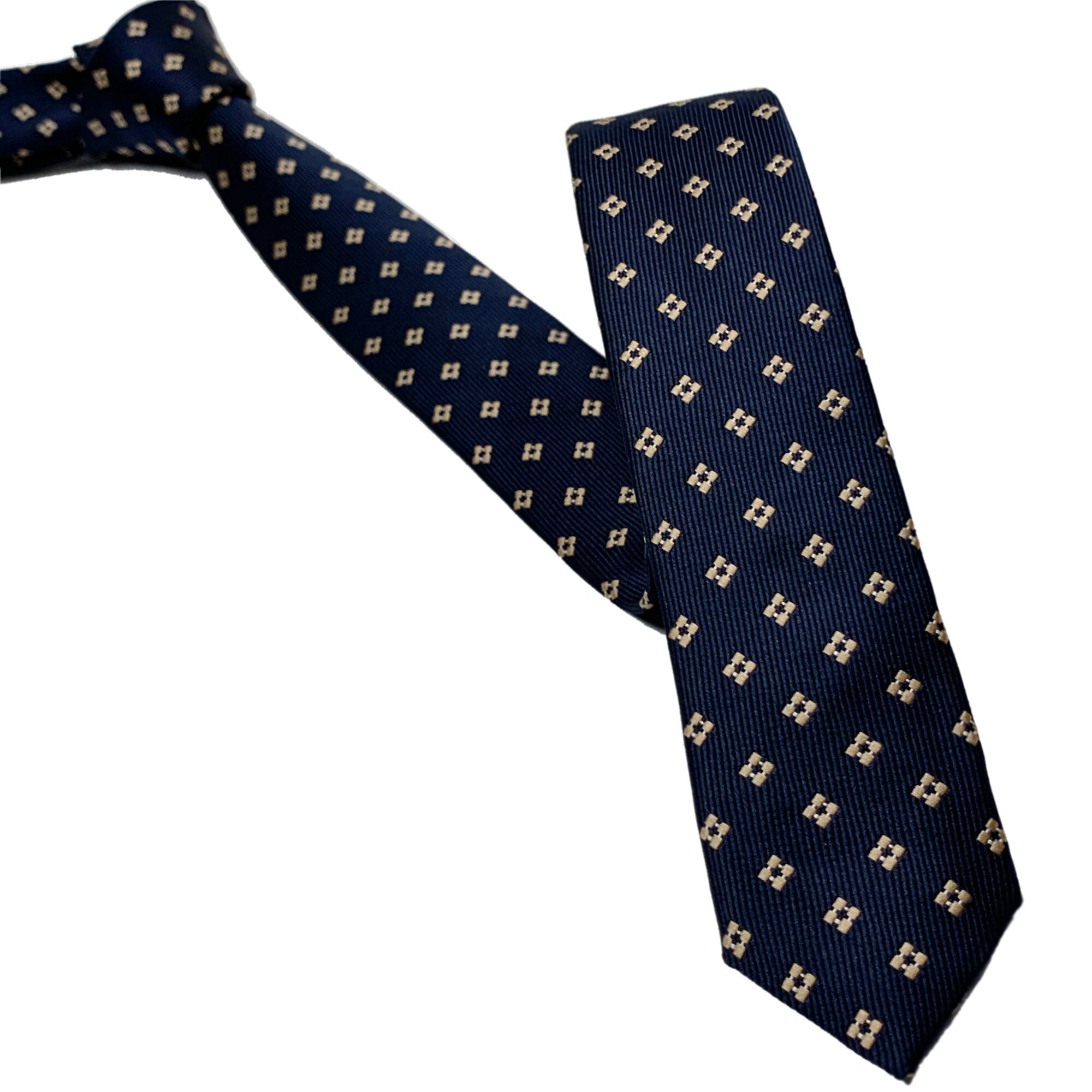 Extra Slim Dark Blue and Yellow White Dotted Tie 1.58 4cm - Etsy