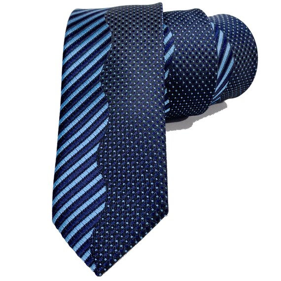 Dark blue and light blue polka dot cross striped tie | Etsy