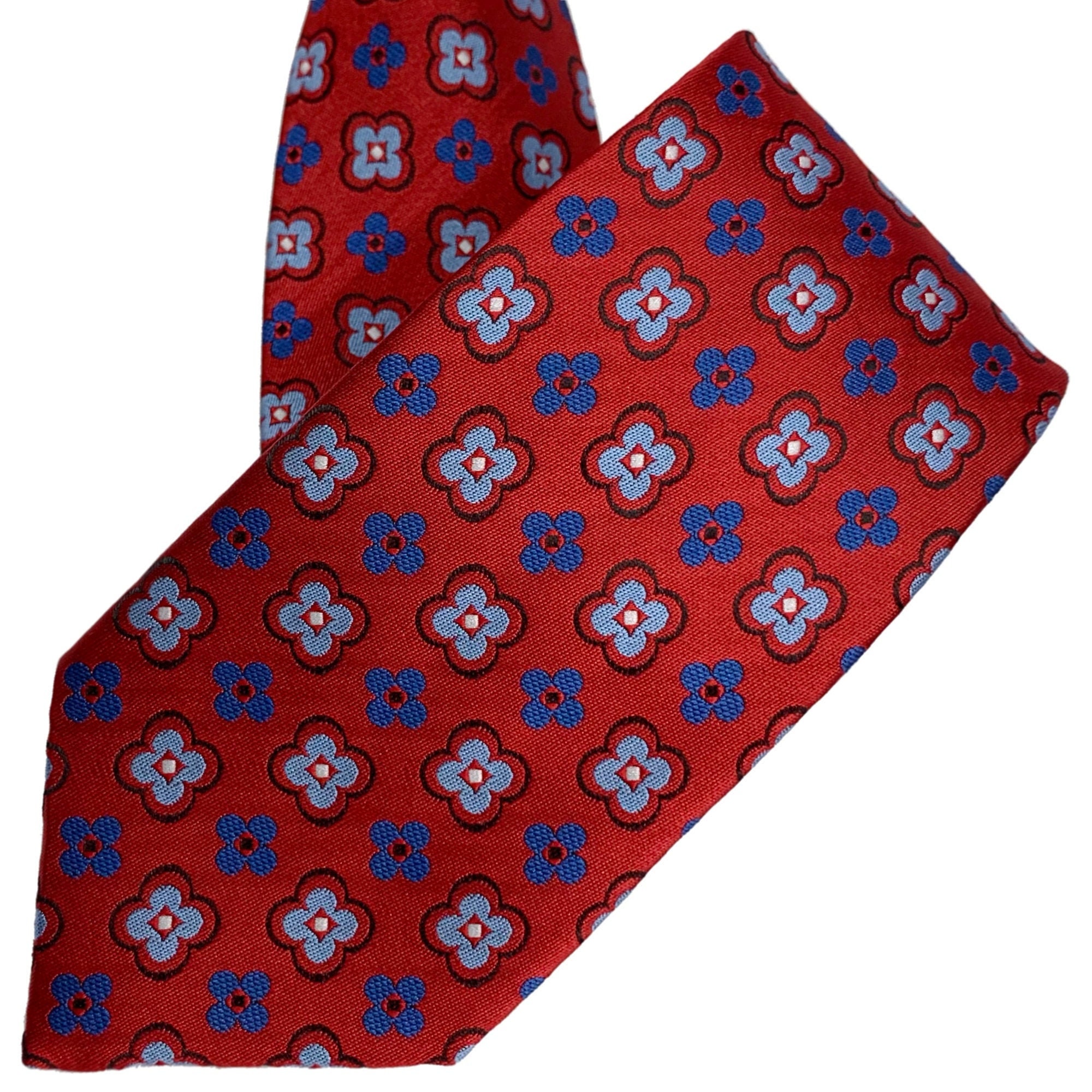 White Dotted Tie With Blue Sax Blue and Black Flowers on Red - Etsy