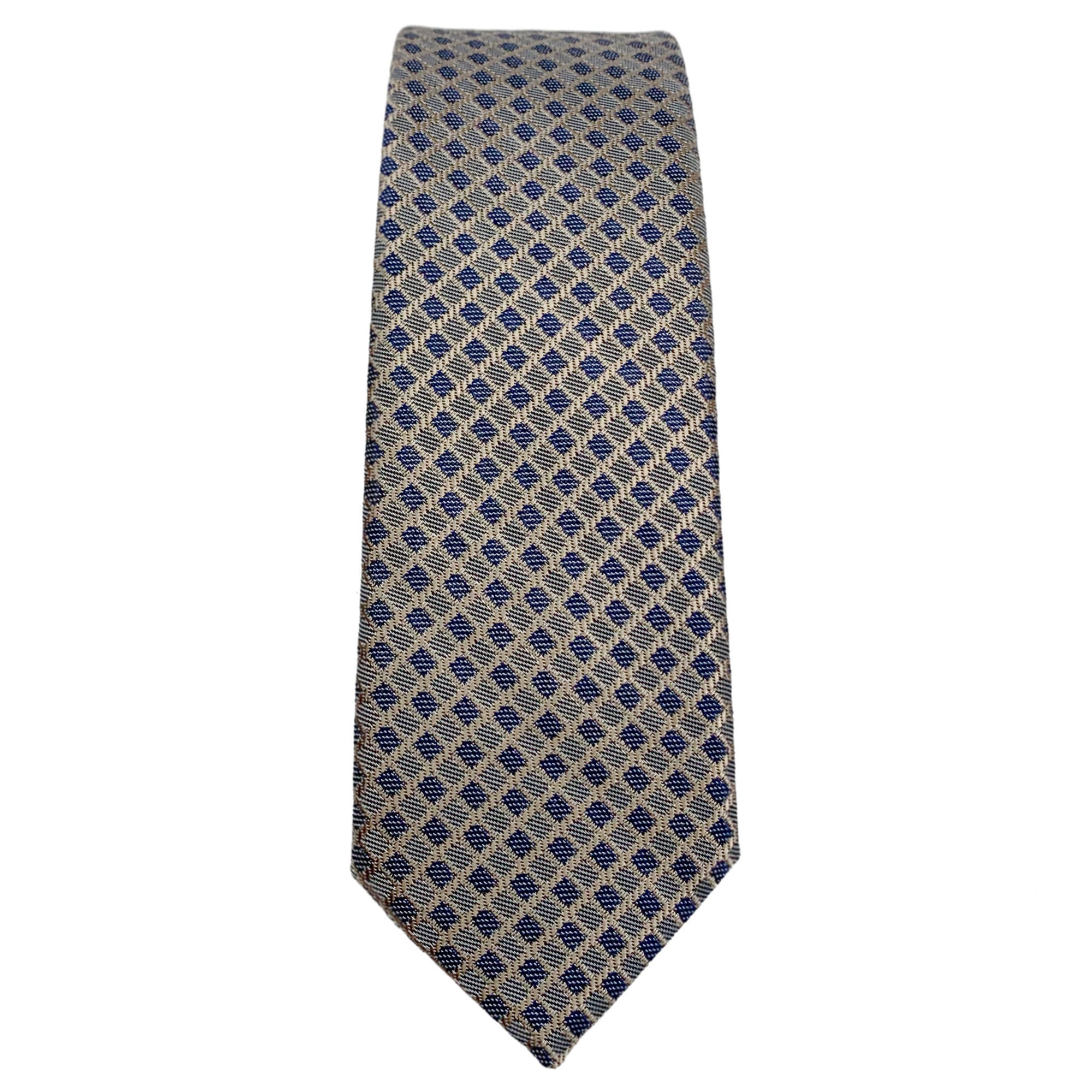 Beige and Dark Blue Small Checkered Tie 2.76 7cm - Etsy