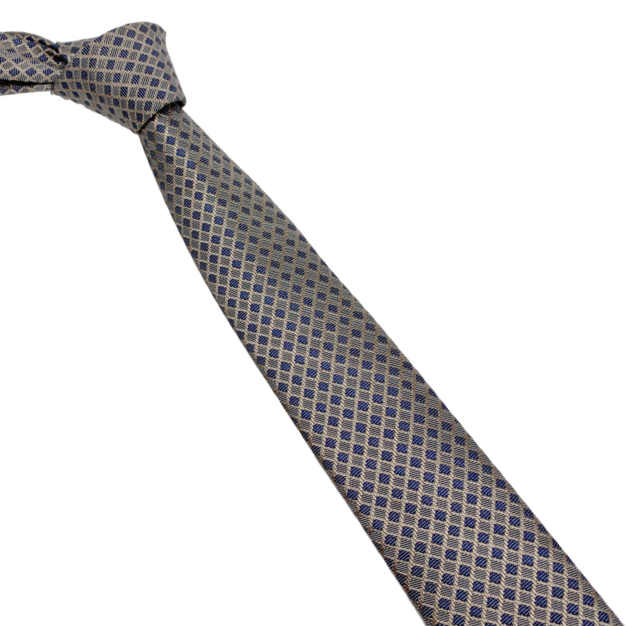 Beige and Dark Blue Small Checkered Tie 2.76 7cm - Etsy