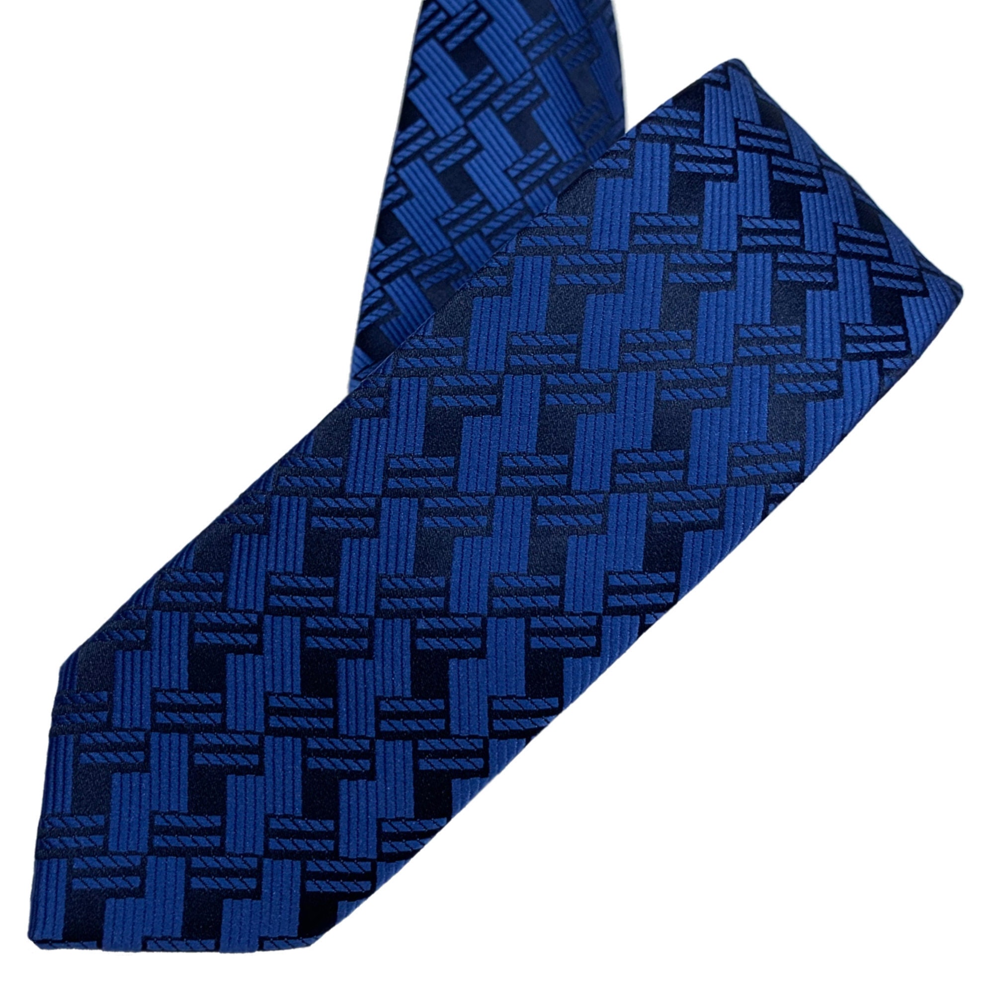 Cross Striped Tie With Dark Blue Basket Weave Pattern - Etsy UK