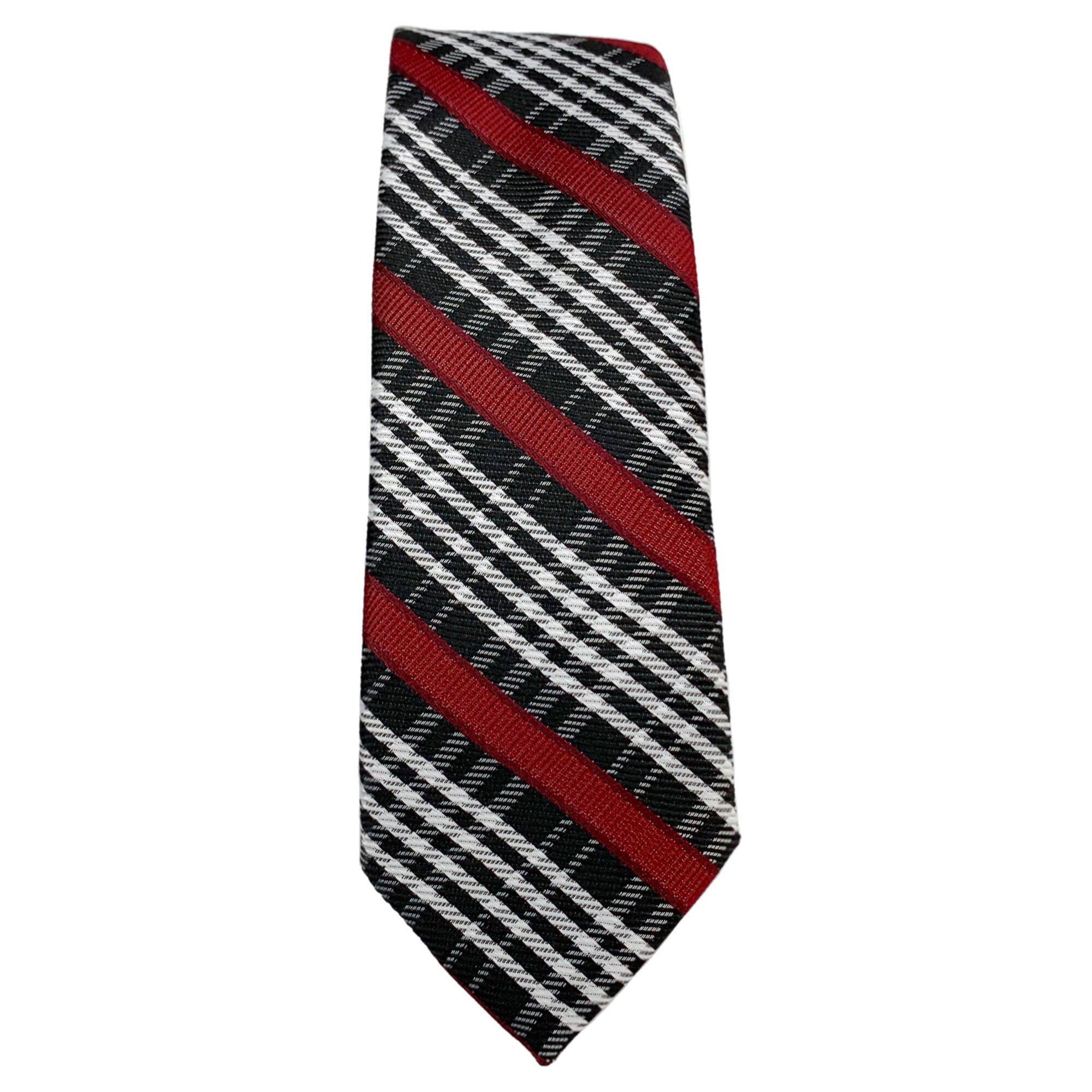 Burgundy Black Gray White Diagonal Striped and Plaid Tie - Etsy