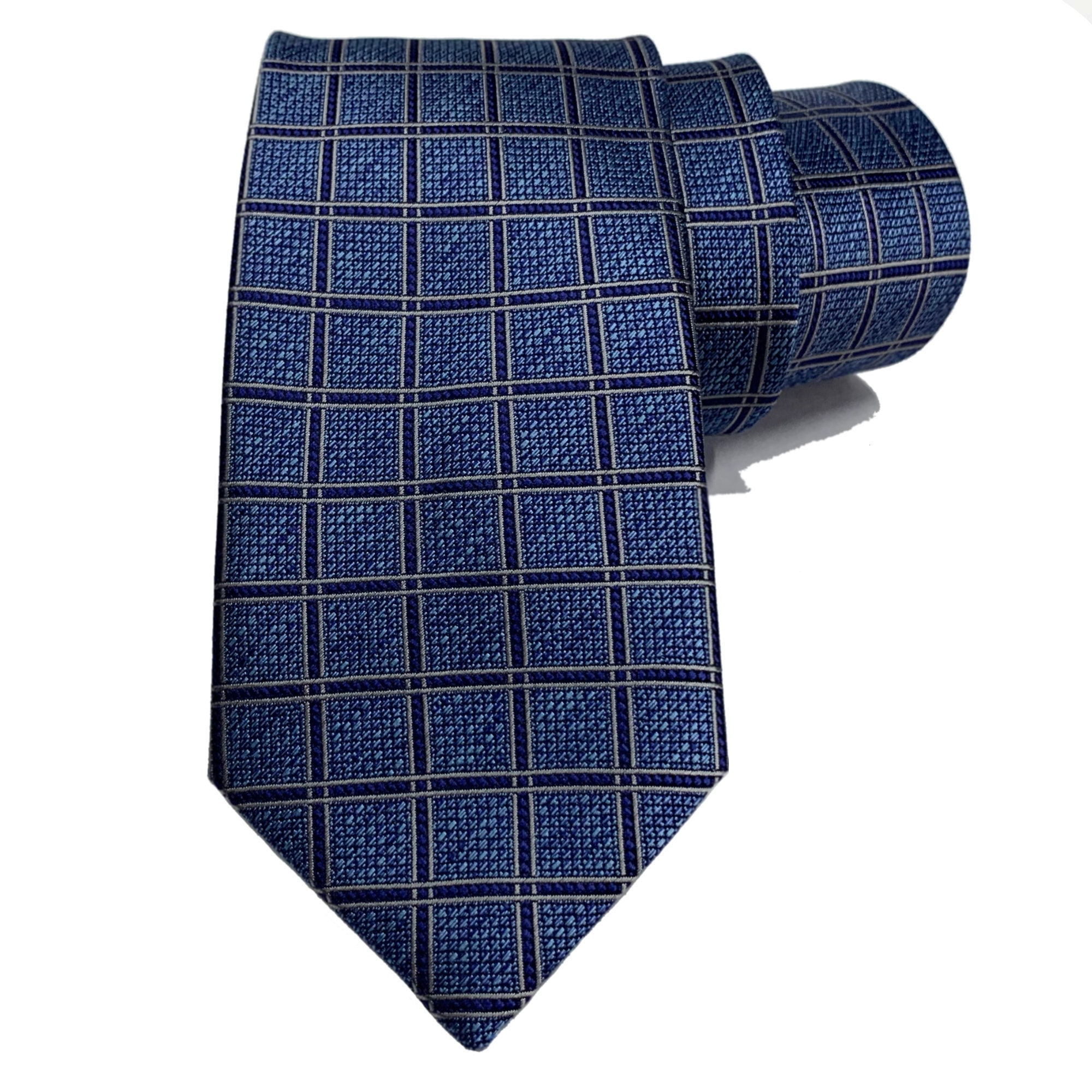Blue Dark Blue and Gray Dotted and Checkered Tie 3.15 8cm - Etsy