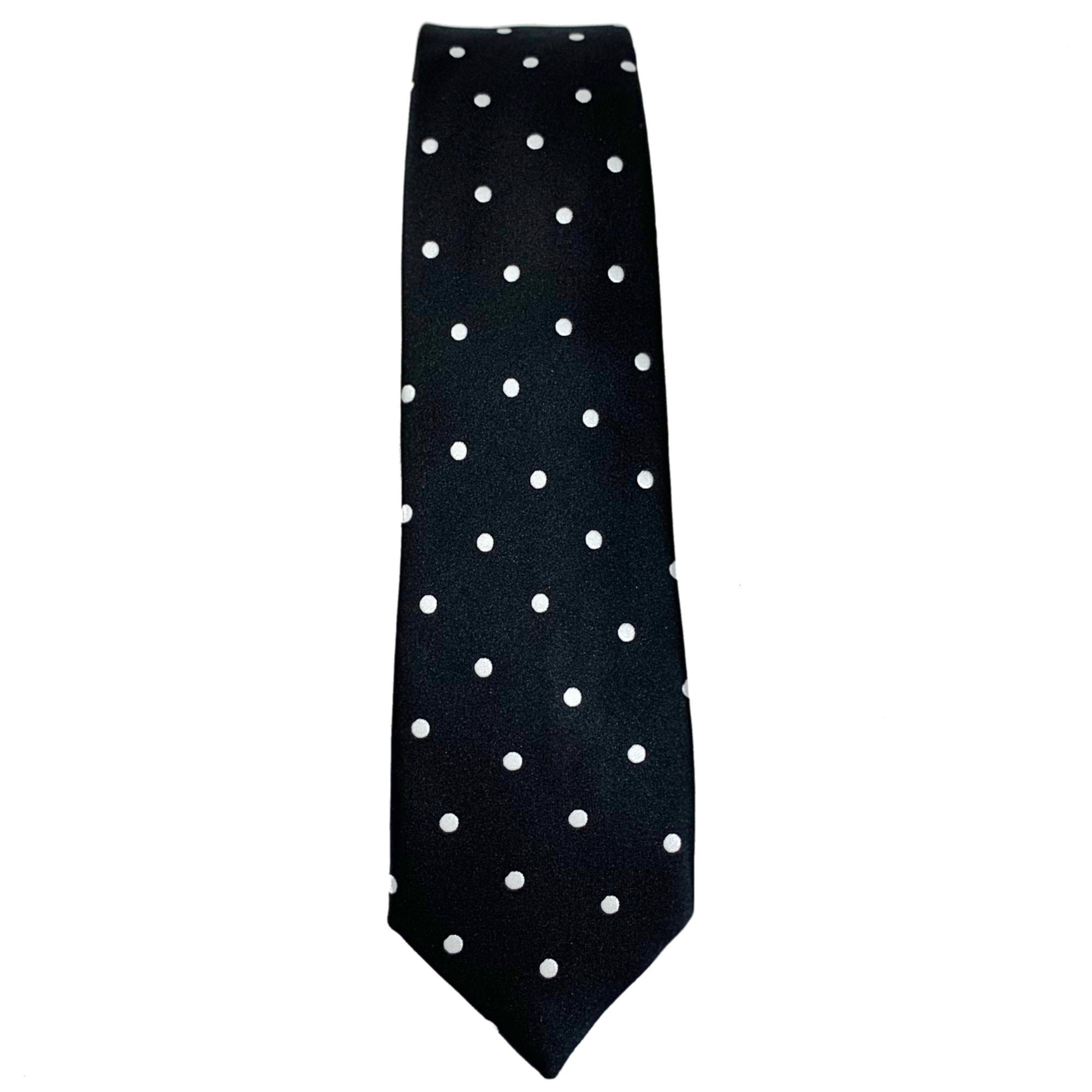 White Dotted Tie on Black Background 2.36 6cm - Etsy