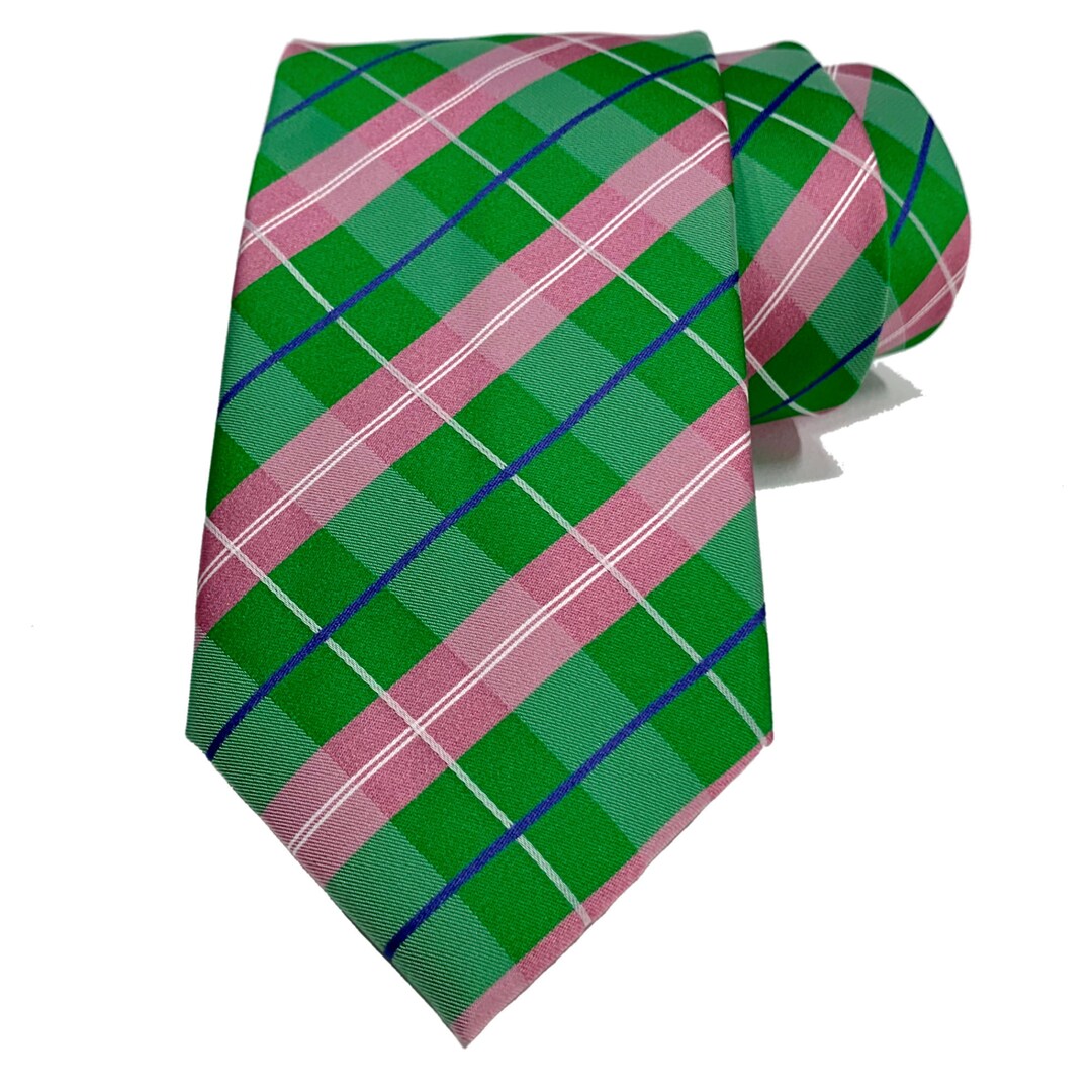 Green Purple Sax Blue and White Cross Striped Plaid Tie - Etsy