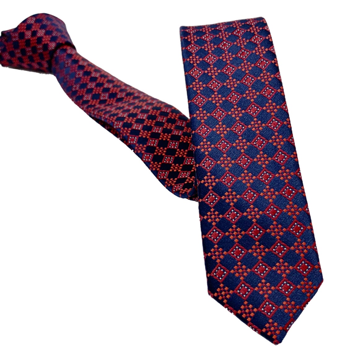 Extra Slim Dark Blue Red and White Small Plaid Tie 1.58 - Etsy