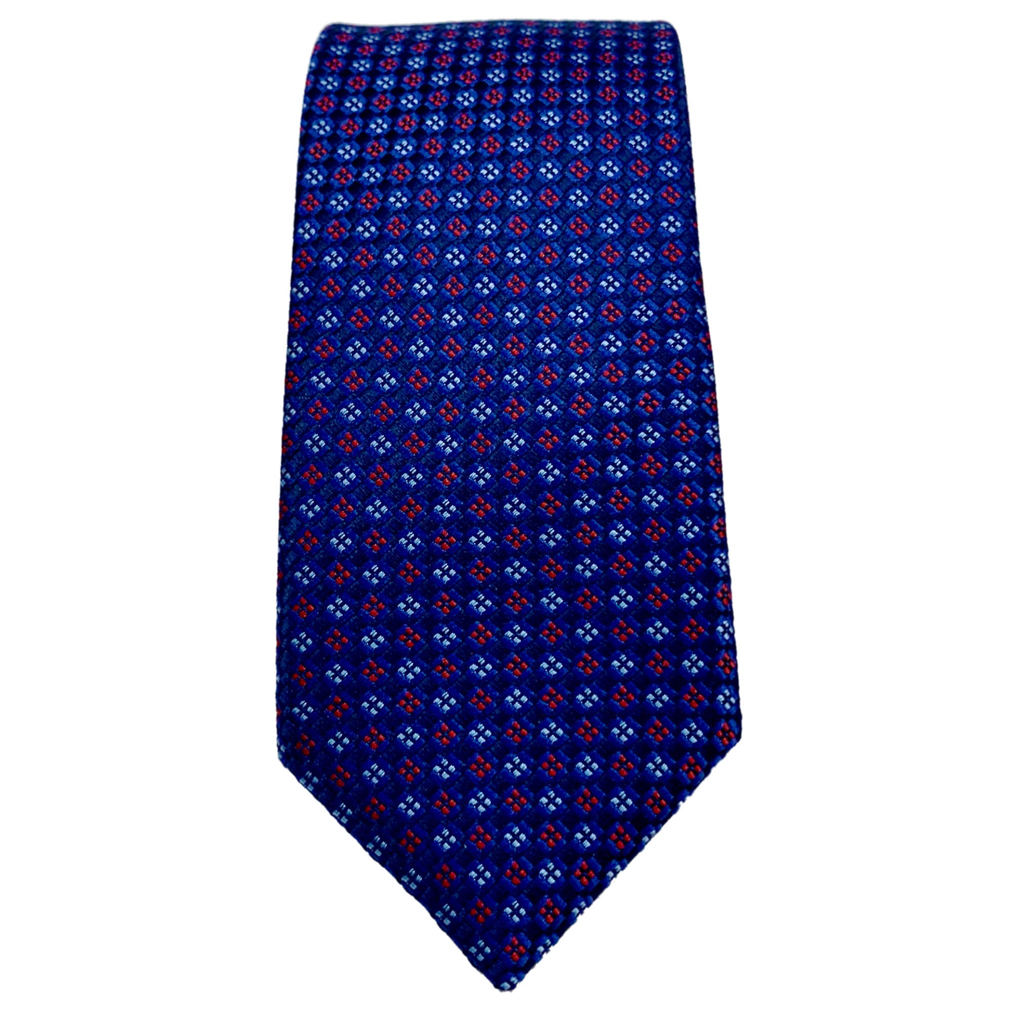 Small Light Blue and Red Dot Floral Tie on Dark Blue Background 2.36 ...