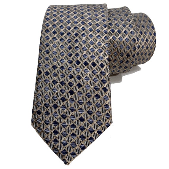 Beige and Dark Blue Small Checkered Tie 2.76 7cm | Etsy