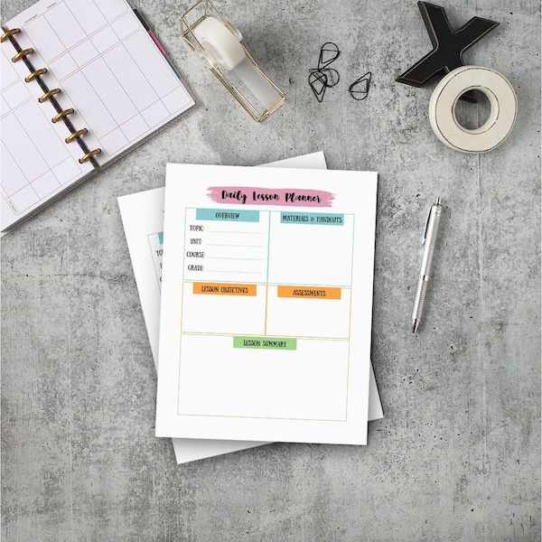 Lesson Plan Page Template - Daily Lesson Planner - Lesson Organizer - School Planner - Printable Digital Download Digital Template PDF PNG