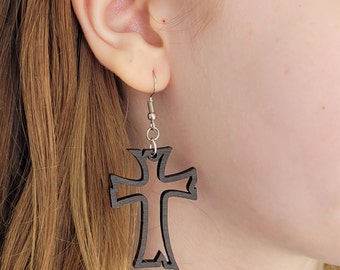 Cross Earrings, wood Cross Earrings, Faith Earrings, Christian Jewelry, Mothers Day, mom gift