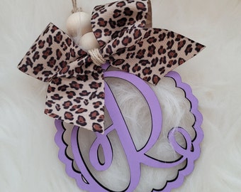 Purple Initial Car Charm, Letter Car Charm, Car Tassel, A-Z Charm, Car Charm, Leopard Print, rear view mirror, Stocking Stuffer, Sunflower