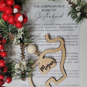 Sisterhood Storycard Elephant Ornament, Story card ornament, Christmas 2024, Stocking Stuffer, Elephant car charm,  Bridesmaid, Gift for Her