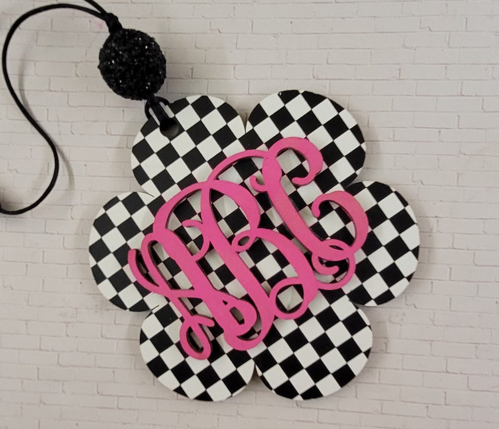 Monogram Car Charm, Trendy Monogram Car Charm, Checkered, Personalized ...