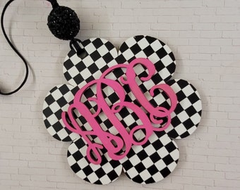 Monogram Car Charm, Trendy Monogram Car Charm, Checkered, Personalized Charm, Mirror Tassel, Christmas in July , Beaded car charm, New car