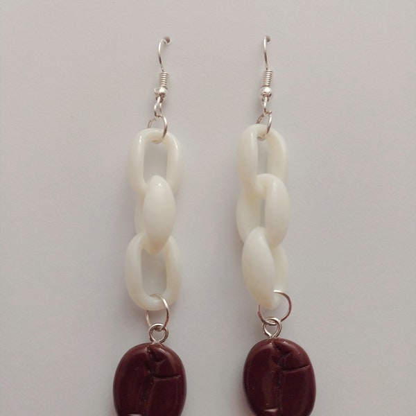 Coffee Bean Earrings White Chain Drop Earrings Coffee Bean Drop New Unique Earrings New Popular Style Earring Handmade Earring Free Shipping