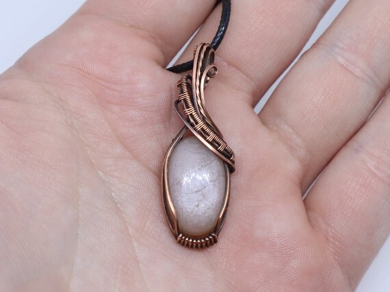 Peach Moonstone Oval Pendant in Oxidized Pure Copper
