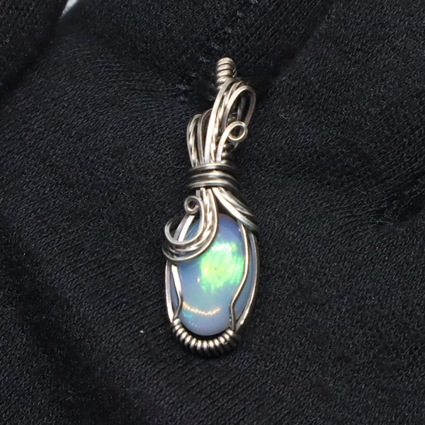 Subtle opal pendant with greens in .925 sterling silver wire